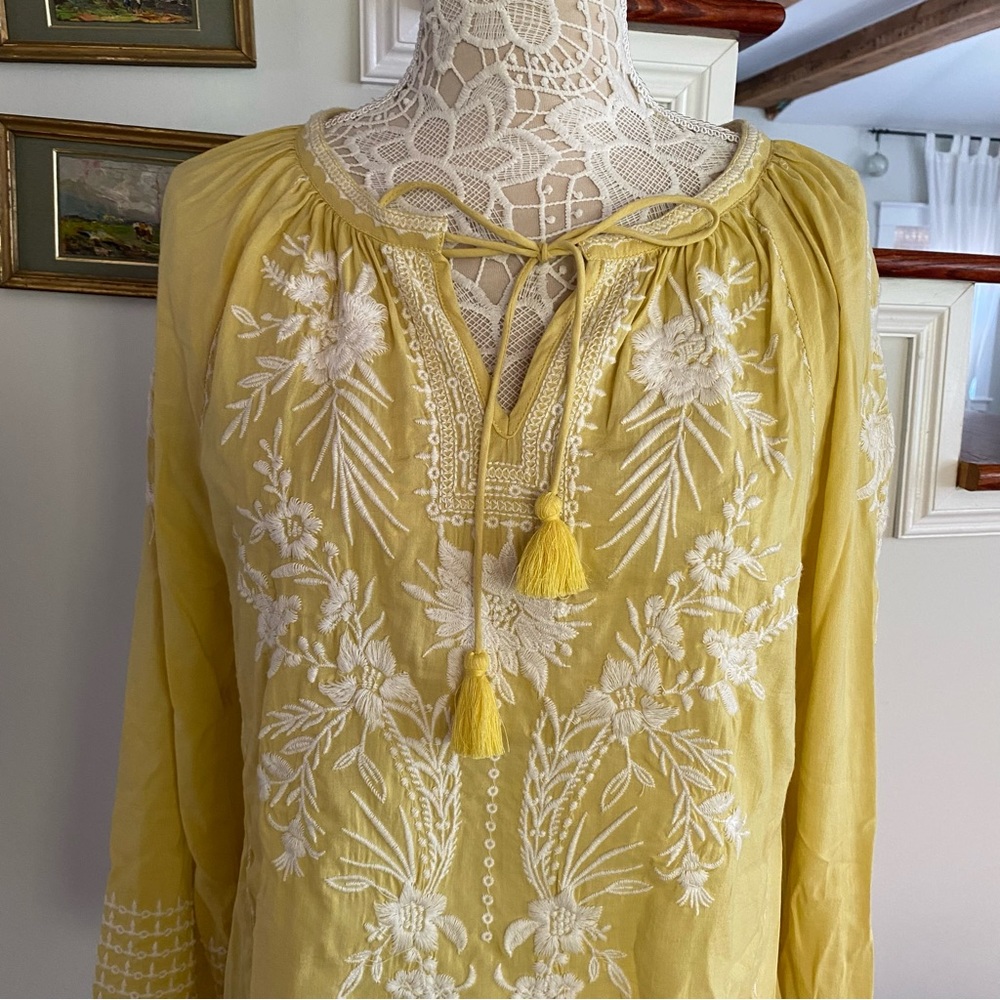 DYLAN x ANTHROPOLOGIE Yellow Embroidered Blouse Small - Picture 2 of 5